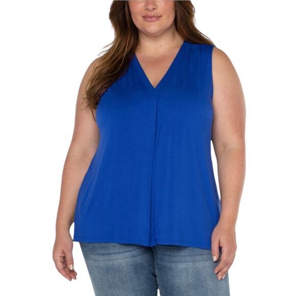 Liverpool Sleeveless V-Neck Modal Knit Top with Tucks - Bombshell Blue - Size 3X - Picture 1 of 5